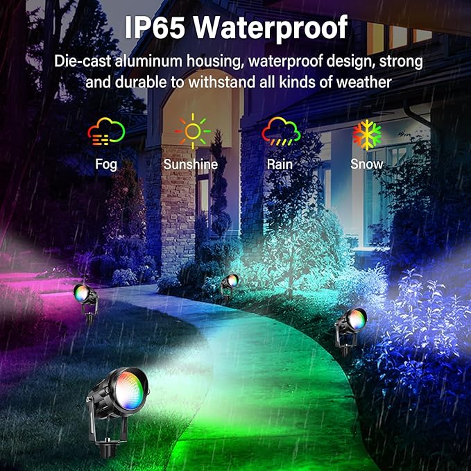 Easter Spot Lights Outdoor Color Changing Landscape Spotlights,12W RGBW LED Outdoor Spotlight for Yard Garden Decor,Waterproof 110V Plug in Landscape Lighting with Remote,4 Packs