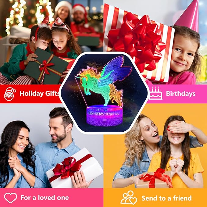 Horse Night Light, 3D Illusion Lamp with Remote Control, Timer, Multi-Color Changing, Dimmable Kids Bedroom Lamp, Led Night Light Lamp Horse Stuff for Girls & Boys, Birthday Christmas Gift
