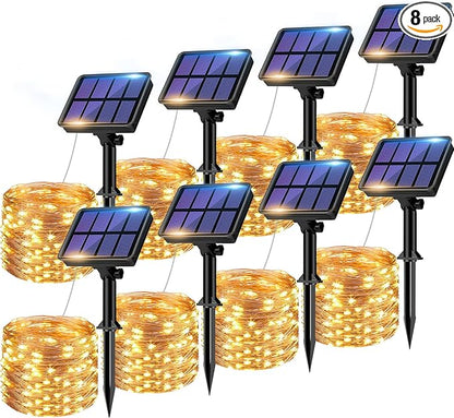 8 Pack Solar String Lights Outdoor, 640LED 264FT Waterproof 8 Modes Copper Wire Solar Twinkle Lights for Outside Garden Patio Tree Christmas Wedding Party Decor