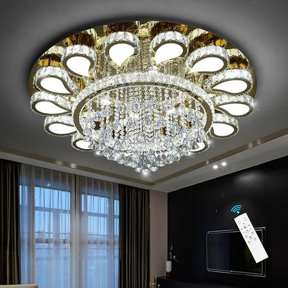 HAIXIANG Glam Crystal Chandelier for Living Room Dining Room Lights Sloped Ceiling Light Fixtures Luxury Modern Remote Dimmbale Lighting Gold 40 Inches