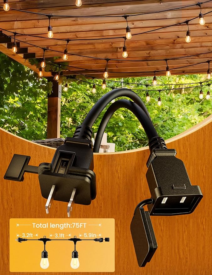 Svater Outdoor Led String Lights 75 FT, Patio Lights for Outside with 26pcs S14 Shatterproof Bulbs, IP65 Waterproof Commercial Grade Market Light, 1 Watt E26 Dimmable 2700K Warm White