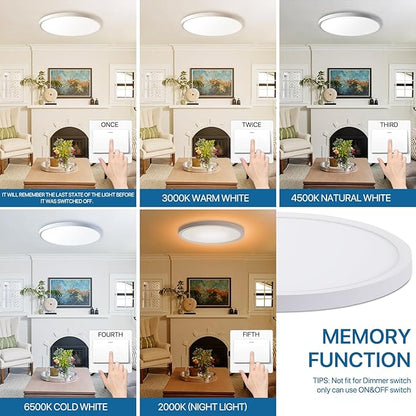 Dimmable LED Flush Mount Ceiling Light Fixture with Remote Control, 24W 2640LM, 12Inch, 2000K Warm Night Light & 3000K-6500K, Modern Super Slim Ceiling Lamp for Bedroom Kitchen, White, 1 Pack