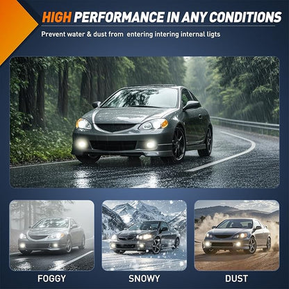 Nilight Fog Lights Assembly Compatible with 2002 2003 2004 Acura RSX Left Driver and Right Passenger Side Clear Lens H11 12V 55W Bulbs
