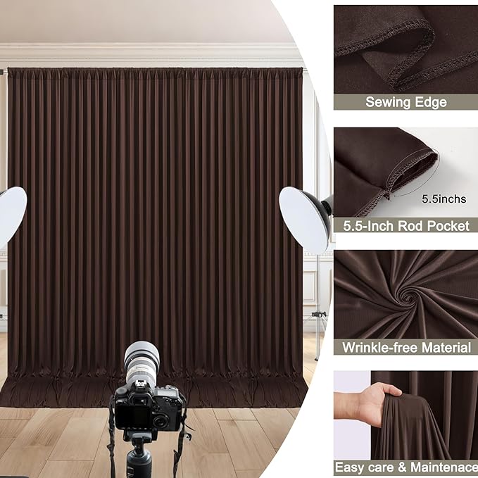 10x10ft Brown Backdrop Curtain for Wedding Parties Wrinkle Free Fabric Brown Drapes Backdrop Decoration for Baby Shower Birthday Photography Decoration 2 Panels, 5ft x 10ft