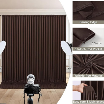 10x10ft Brown Backdrop Curtain for Wedding Parties Wrinkle Free Fabric Brown Drapes Backdrop Decoration for Baby Shower Birthday Photography Decoration 2 Panels, 5ft x 10ft