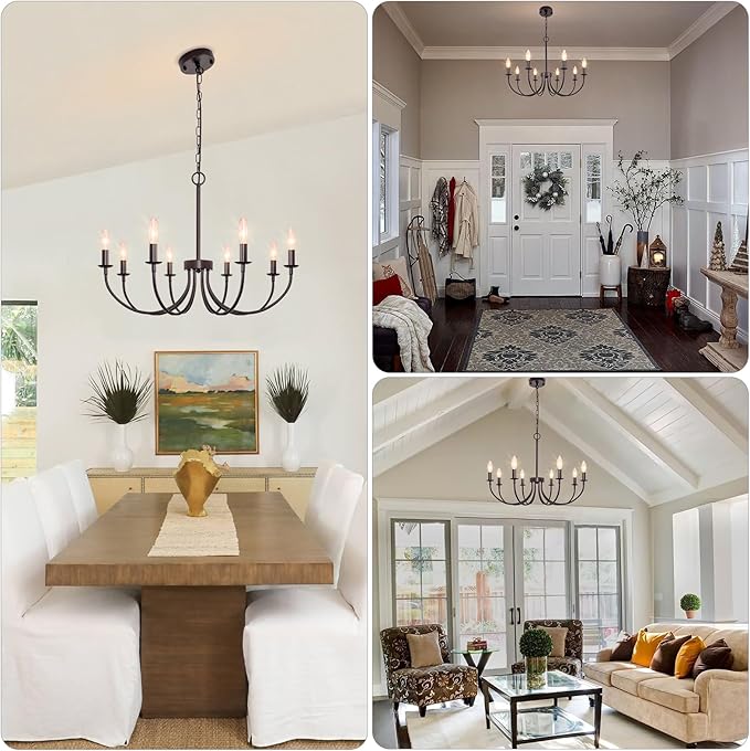 8-Light Farmhouse Chandelier for Dining Room Lighting Fixtures Hanging, Oil Rubbed Bronze Candle Chandelier Rustic Industrial Modern Chandelier for Living Room, Bedroom, Foyer