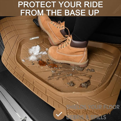 CAR PASS Tire Tread DeepDish Rubber Floor Mats for car Heavy Duty car mats All Weather, Universal XL~M Trim to Fit for Truck SUV Vehicle Automotive, Waterproof car mats 3 piece Solid Beige
