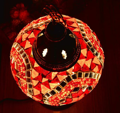 Turkish Mosaic Desk Lamp with Bulb – Orange Red Tiffany-Style Glass, Vintage Bohemian Bedside & Salon Decorative Light with E12 Socket & US Plug