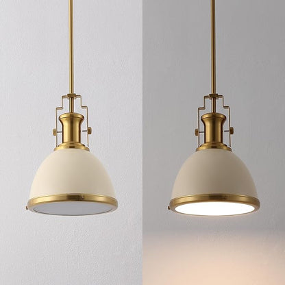 JONATHAN Y JYL9535F 10" Modern Industrial Dome Pendant Light, Farmhouse Hanging Light Fixture in Almond and Brass Gold, Adjustable Height Metal Lighting for Kitchen Island, Dining Room, Entryway