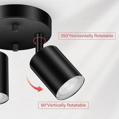 BoostArea LED 2 Light Track Lighting Kit, LED Track Lighting Fixtures, Black Round Ceiling Spot Lighting, Flexibly Rotatable Light Head for Kitchen, Living Room, Bedroom, GU10 Bulb Not Included