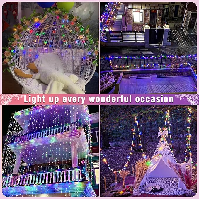 66FT 200 LED Outdoor String Lights, Connectable Christmas Lights Indoor Waterproof with 8 Modes, Plug in Twinkle Fairy Lights Clear Wire for Outside Home Garden Wedding Patio Decorations, Multicolor