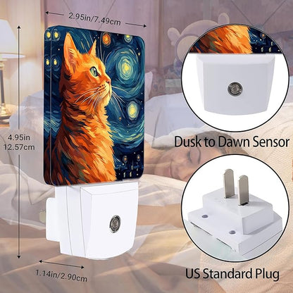 Cat Night Light, Lonely Ginger Cat Night Lights Plug into Wall Decor for Bedroom, Bathroom, Hallway, Kitchen, Dusk to Dawn Sensor Nightlights for Boys Girls Women Men Room Gifts