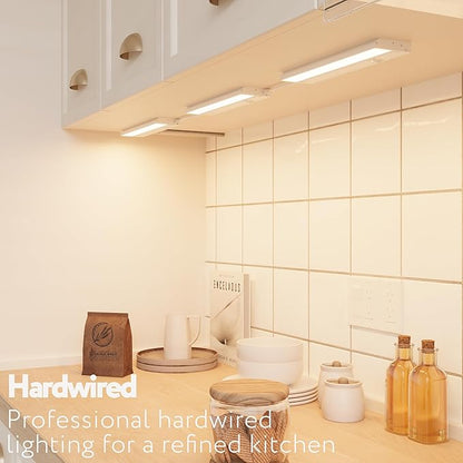 LAGOM Halo 12-Inch Under Cabinet Lighting for Kitchen, Hardwired and Plug-in, 4-Pack, Dimmable LED, 2700K/4000K/5000K, White, UC0112WH274L