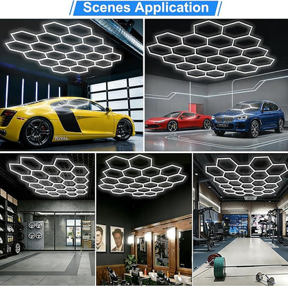 LZHOME Hexagon LED Garage Light: Super Bright 40000LM Honeycomb Garage Light, 22 Hex DIY Hexagon Led Lights for Gym Basement Hair Salon