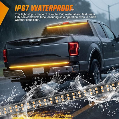 Nilight 60 Inch Truck Tailgate Strobe Light Strip Tail Emergency Bar Rear Window Warning Lamp Ultra-Bright Double Row 360 LED for Pickup Trailers Construction Vehicles Car SUV, Amber