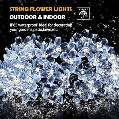 ITICdecor Outdoor Solar Flower String Lights Waterproof 50 LED Fairy Light Decorations for Christmas Tree Garden Patio Fence Yard Spring (Cool White)