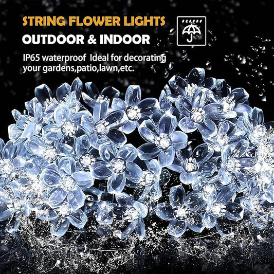ITICdecor Outdoor Solar Flower String Lights Waterproof 50 LED Fairy Light Decorations for Christmas Tree Garden Patio Fence Yard Spring (Cool White)