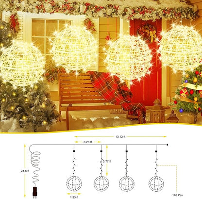Baung Christmas String Lights Outdoors,4 Pack 15.74" Sphere Lights,Ball Tree Garden Globe Lights for Home, Party, Christmas, Porch Patio,Wedding, Garden,Tree Decoration with Plug