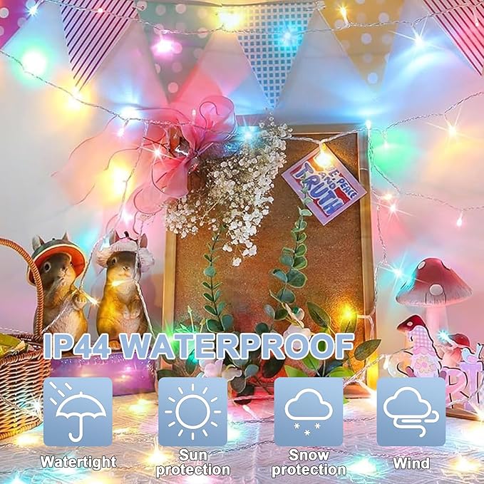 LAMPHOME Pastel Easter Lights String, Multicolor Christmas Mini Light, 32.5FT 100 LED with 16 Light Modes, Fairy Lights Plug in for Outdoor Xmas Trees Garland Wreath Holiday Decorations