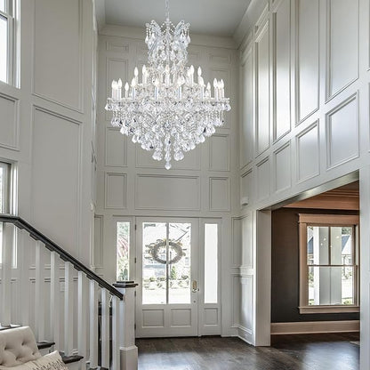 Large Crystal Chandeliers Light Fixture - 24 Lights High Ceiling Hanging Chandelier 2 Layers Maria Theresa Crystal Light Luxury Chandelier for Entryway, Staircase,Living Dining Room