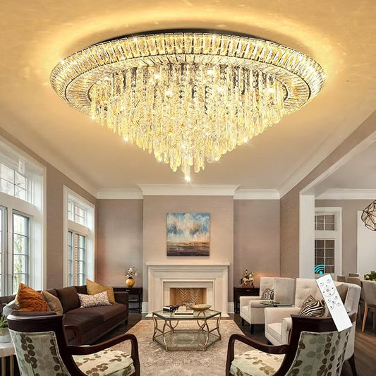 Modern LED Crystal Chandelier for Living Room Dimmable Large Ceiling Light Fixture Round Raindrop Chandeliers for Dining Room Entryway Bedroom Foyer Black