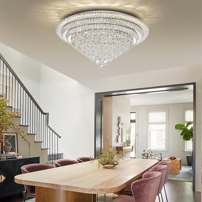 COCOSTAR 40" Crystal Chandeliers, Flush Mount Chandelier LED Ceiling Light, Modern Crystal Raindrop Chandeliers for Dining Room, Living Room, Bedroom