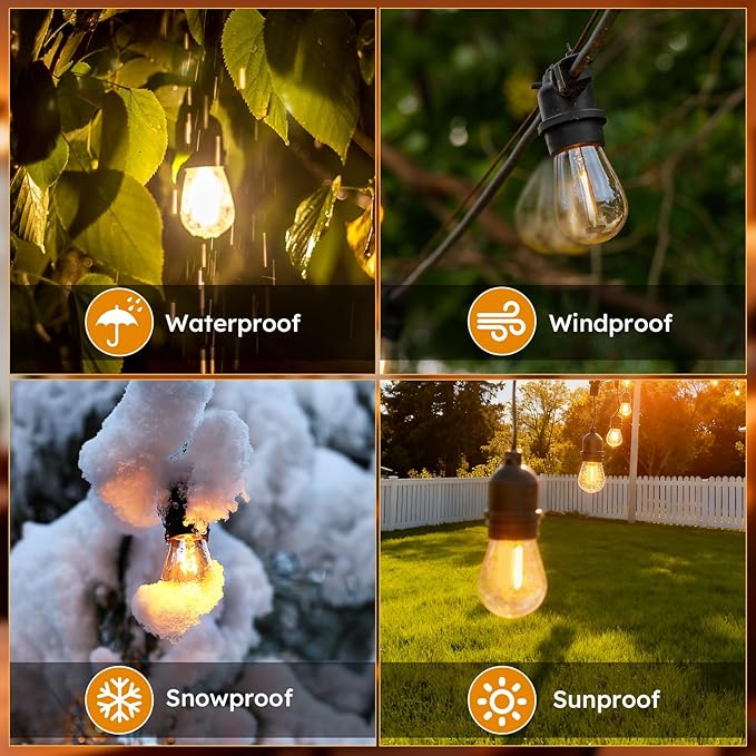 GvvooHome 36 Pack S14 LED Replacement Light Bulbs, Shatterproof Plastic 1W Outdoor String Light Bulbs for Patio, Garden, Waterproof, E26 Regular Medium Screw Base, Warm White
