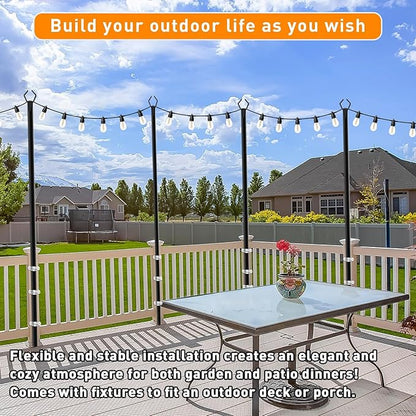 4 Pack 10FT String Light Poles,Metal with Fork Lights Poles for Outdoor String Light, Rustproof Heavy Duty for Outside Garden,Patio,Wedding,Backyard,Deck,Party