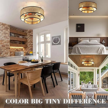 18.9" Boho Caged Ceiling Fan with Lights Remote, 4-Light Vintage Rattan Woven Chandelier Fan with Light Reversible Motor, Chandelier Ceiling Fan for Bedroom, Living Room