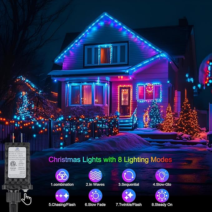70FT 200LED Christmas Lights Plug in,Outdoor Indoor Connectable Fairy Lights with Timer and 8 Modes,Christmas Tree Lights for Garden Party Wedding Christmas Decoration(Multi-Color