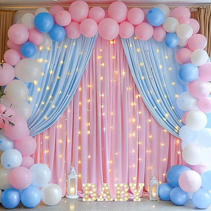 Pink Blue Backdrop Curtains for Gender Reveal Boy or Girl Parties Wrinkle Free Photo Curtains Backdrop Drapes Fabric Decoration for Birthday Party Baby Shower 5ft x 8ft,2 Panels