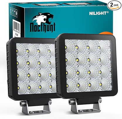 Nilight LED Light Pods 2 PCS 4 Inch 16LED Super Slim Flood Beam Square Driving Work Offroad Side Ditch Lights Built-in EMC for Tractor Truck Motorbike Boat ATV