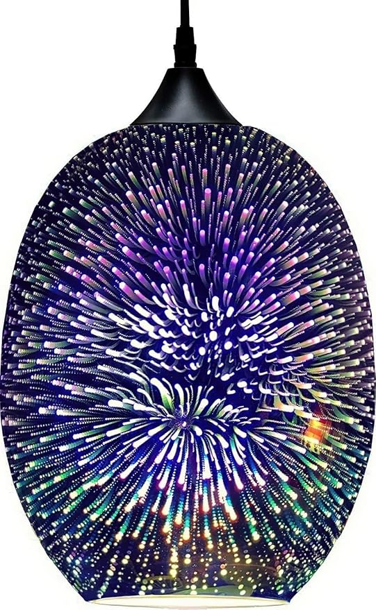 Modern 3D Fireworks Pendant Light Colorful Pendant Lights Colorful Glass Fireworks Art Pendant Light Unique Fixture for Kitchen Island Restaurant Living Room Bedroom (Dia8.6 x H12.6, Bulb Incl.)