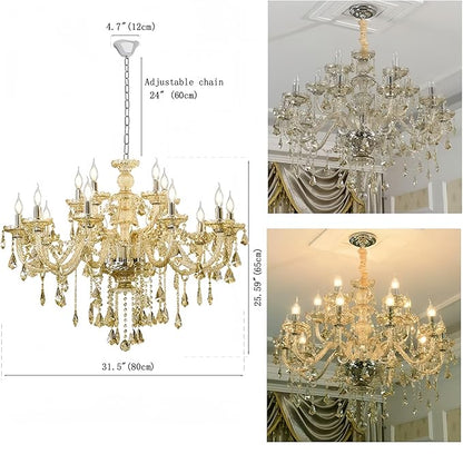 Luxury K9 Crystal Chandelier 15 Light, Modern Cognac Crystal Ceiling Chandelier Lighting Fixture Candle Style E12 Base for Dinning Living Room Bedroom Hallway (15 Lights)