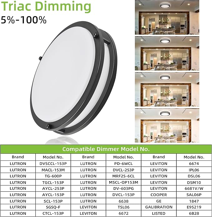 hykolity 16 inch Dimmable LED Flush Mount Ceiling Light, Oil Rubbed Bronze, 36W, 2200LM, 2.7/3/3.5/4K/5K Adjustbale, 120°Light Angle, CRI90, Ceiling Lamp for Bedroom, Kitchen, Office,ETL Listed