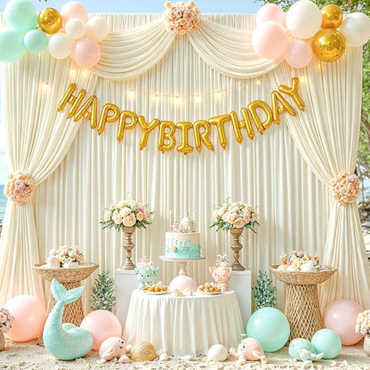 10x10ft Beige Backdrop Curtain for Wedding Parties Wrinkle Free Fabric Beige Drapes Backdrop Decoration for Baby Shower Birthday Photography Decoration 2 Panels, 5ft x 10ft