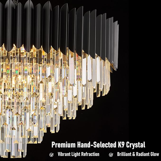 Luxury Crystal Chandelier Black Chandeliers — 30" 6-Tier 16-Light K9 Crystal, Large Lighting Fixture for Dining Room Living Room Foyer