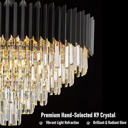 Luxury Crystal Chandelier Black Chandeliers — 30" 6-Tier 16-Light K9 Crystal, Large Lighting Fixture for Dining Room Living Room Foyer
