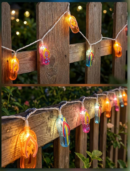LED Tropical Beach Flip Flop String Lights, 8.5Ft Slipper String Lights Plug in with 10 Multicolor Bulbs, Summer Hawaiian Themed Decorative Lights Camping Tent Holiday Party Garden Outdoor Decor