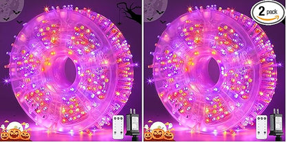 JMEXSUSS 400LED Orange and Purple Halloween Lights Indoor Outdoor Waterproof, 132ft 8 Modes String Lights Plug in with Remote for Room Garden Patio Yard Halloween Decor (Pack of 2)