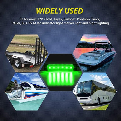 Nilight Side Marker Light 10PCS 3.8 Inch Red Green 6LED Indicator Clearance Marine Boat Navigation Lights for Yacht Kayak Sailboat Trailer Bus RV
