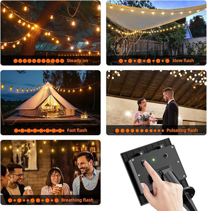 Kawaya Outdoor Solar String Lights, IP65 Waterproof Shatterproof Edison Hanging Lights with USB-Charging LED Solar Patio Light for Yard Fence Porch Camping Party and Garden Decor
