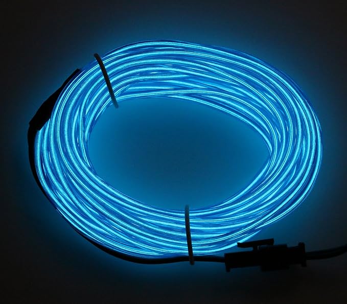 Searik EL Wire Neon Lights 16.4ft/5m, Portable Blue EL Wire Glowing Battery Powered Neon Rope Lights LED Strips for Halloween Decorations Party Favor Festival Car DIY Clothes Decor