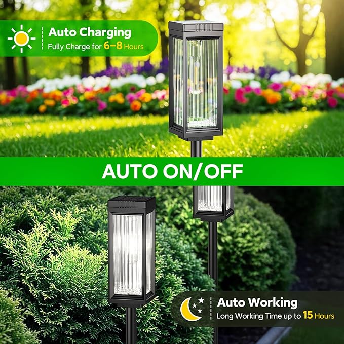 Taller Solar Pathway Lights Outdoor, 4 Pack Upgraded Solar Lights Outdoor Waterproof, Bright Up to 15 Hrs Outdoor Solar Lights for Garden Yard Patio Path Walkway Driveway Decor Cool White