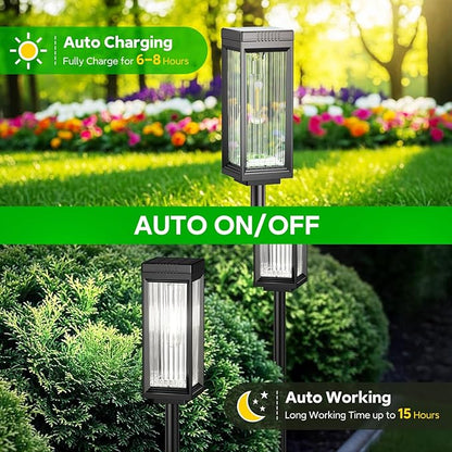 Taller Solar Pathway Lights Outdoor, 4 Pack Upgraded Solar Lights Outdoor Waterproof, Bright Up to 15 Hrs Outdoor Solar Lights for Garden Yard Patio Path Walkway Driveway Decor Cool White
