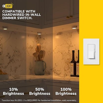 Getinlight LED Puck Lights, 2.75" Metal Housing, Wall-Dimmer Compatible, 2700K Warm White, Bronze Finish, Plug-in or Hardwired, ETL Listed, IN-0107-1-BZ-27