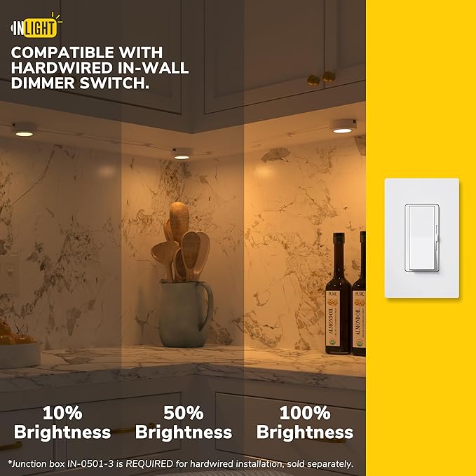 Getinlight LED Puck Lights 3-Pack, 2.75" Metal Housing, Wall-Dimmer Compatible, 2700K Warm White, Bronze Finish, Plug-in or Hardwired, ETL Listed, IN-0107-3-BZ