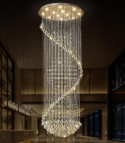 Crystal Chandelier High Ceiling Chandeliers for Staircaes Large Raindrop Chandeliers LED Dimmable Light Fixtures for Foyer Hallway Entryway LED Bulbs Included 98''