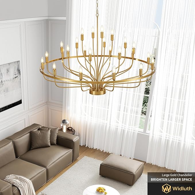 47.2" Modern Large Gold Chandelier Vintage 24-Lights Mid Century Modern Candle Style Chandeliers Light Fixture Vintage Rustic Golden Chandelier for Dining Room, Kitchen, Living Room, E12