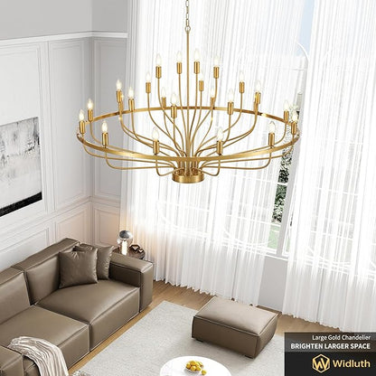 47.2" Modern Large Gold Chandelier Vintage 24-Lights Mid Century Modern Candle Style Chandeliers Light Fixture Vintage Rustic Golden Chandelier for Dining Room, Kitchen, Living Room, E12